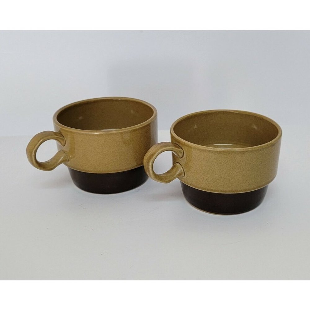 VTG Genuine EKCO Eterna Stoneware CANOE Flat Coffee Cups 1102 Set of 2 JAPAN